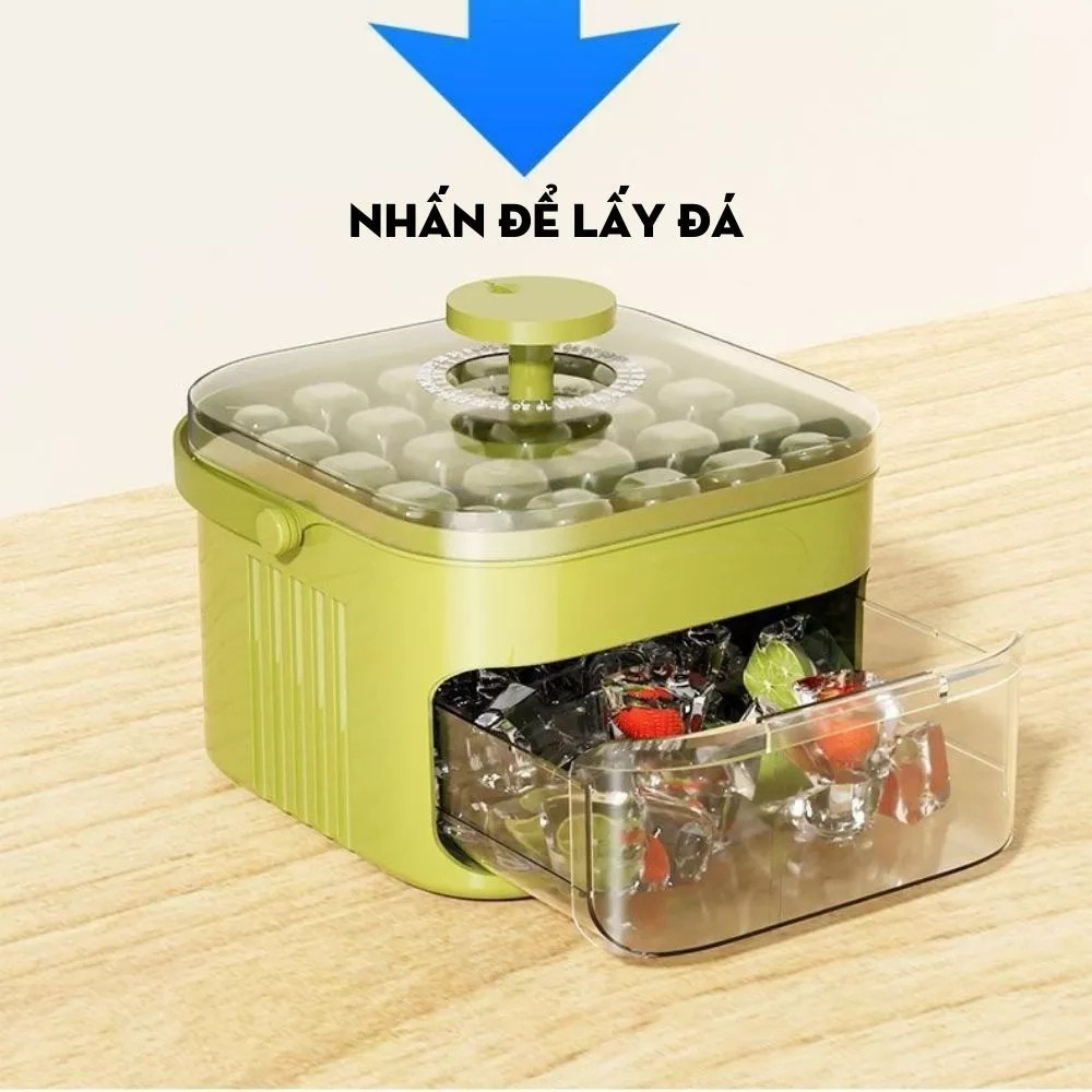 Hộp Khay Làm Đá Thông Minh Nhấn Nút Lấy Đá Dễ Dàng, Kèm Hộp Đựng 2 Tầng Có Tay Cầm Tiện Lợi