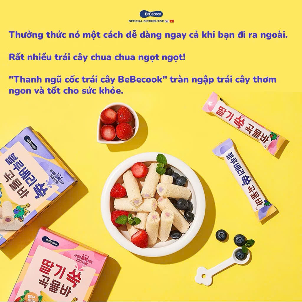 Bánh Cuộn Ngũ Cốc BeBecook Hàn Quốc Cho Bé 15M+. Snack Thanh Cuộn Nhân Kem 40g