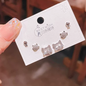V.I.T Accessories | Set bông tai mèo đính đá 6 chiếc (1 màu)