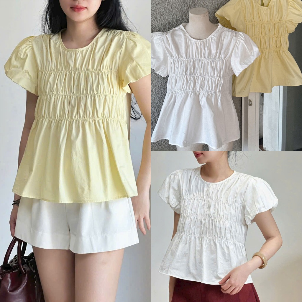 Áo Kiểu Nữ Xếp Ly Ngực Tay Bồng Ngắn Du Lịch Dạo Phố thanhhuyenclothings2 (B526)