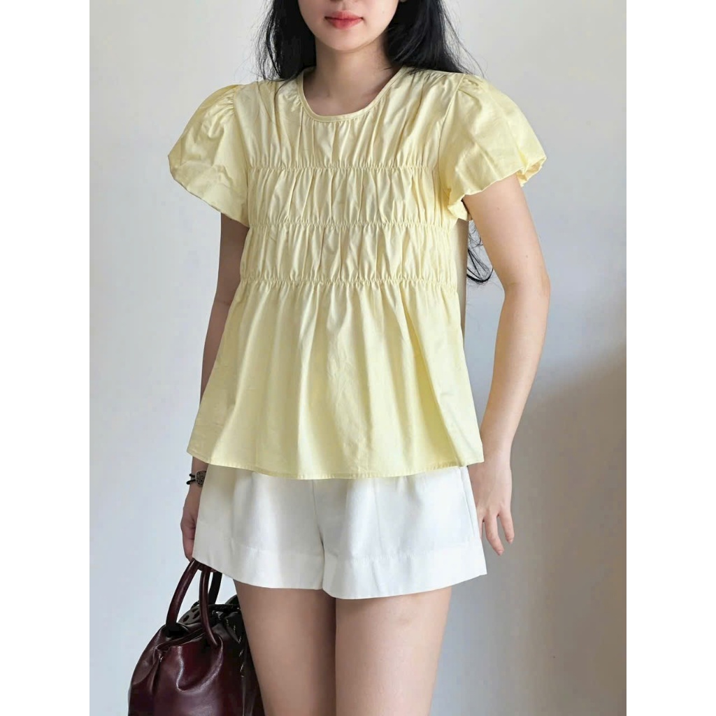 Áo Kiểu Nữ Xếp Ly Ngực Tay Bồng Ngắn Du Lịch Dạo Phố thanhhuyenclothings2 (B526)