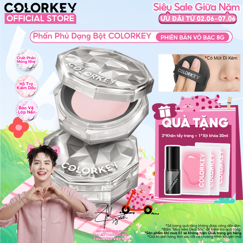 Phấn Phủ Bột Colorkey Kiềm Dầu 8g - Không Bị Flashback, Hạt Phấn Siêu Mịn, Mờ Lỗ Chân Lông, Lâu Trôi