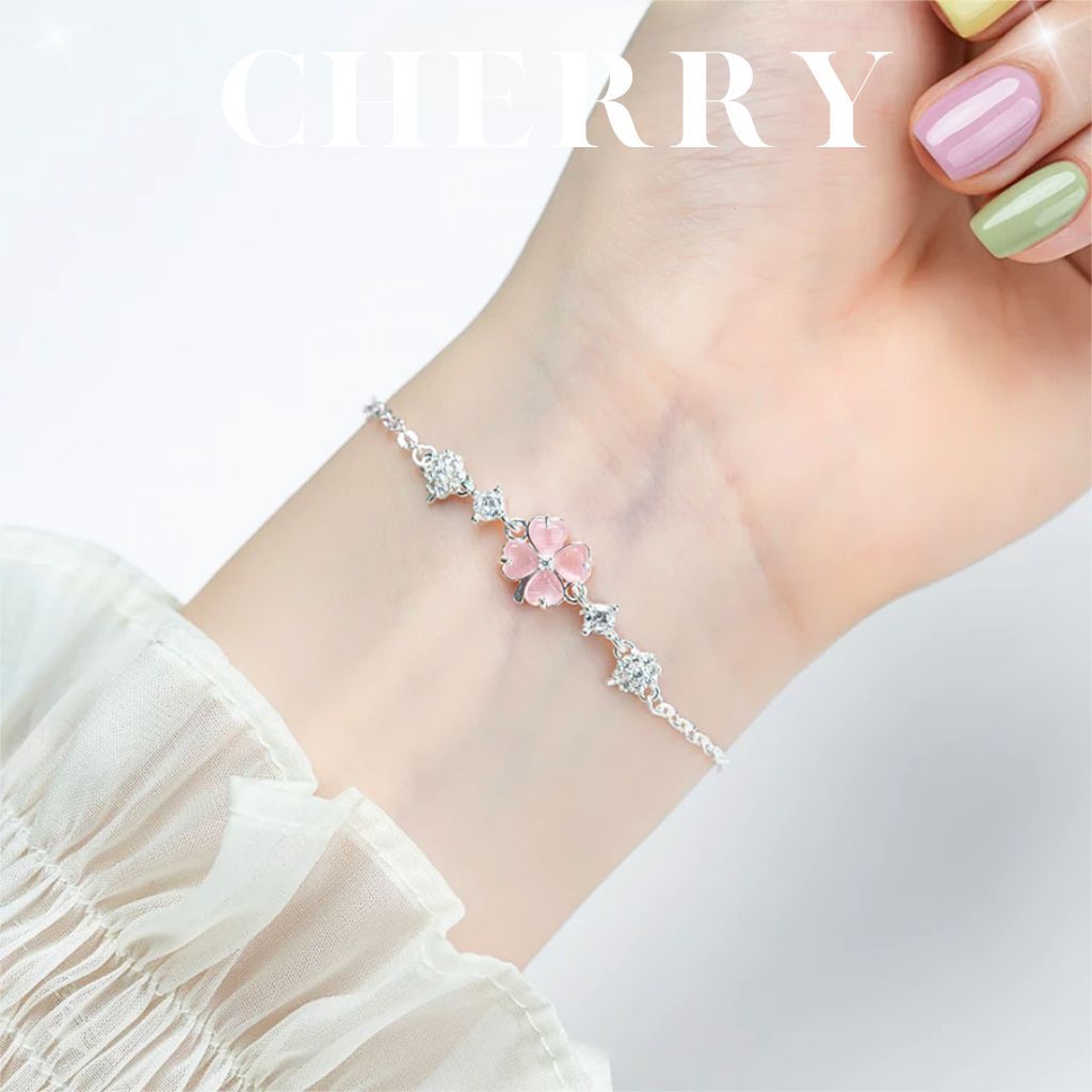 Set vòng cổ & vòng tay cỏ 4 lá hoa mai đính đá CHERRY JEWELRY không gỉ( kèm Túi giấy + Hộp + Thiệp )