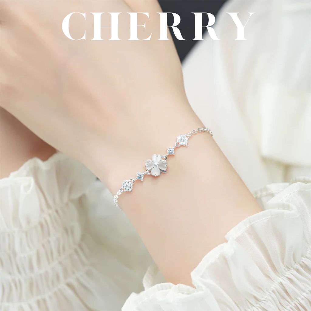 Set vòng cổ & vòng tay cỏ 4 lá hoa mai đính đá CHERRY JEWELRY không gỉ( kèm Túi giấy + Hộp + Thiệp )