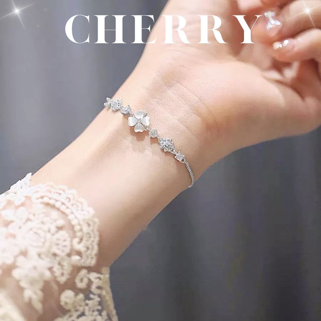 Set vòng cổ & vòng tay cỏ 4 lá hoa mai đính đá CHERRY JEWELRY không gỉ( kèm Túi giấy + Hộp + Thiệp )