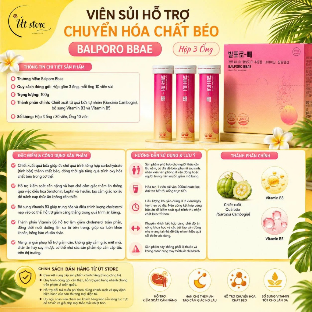 Viên Sủi Hỗ Trợ Chuyển Hóa Chất Béo Balporo Bbae Hộp 3 Ống