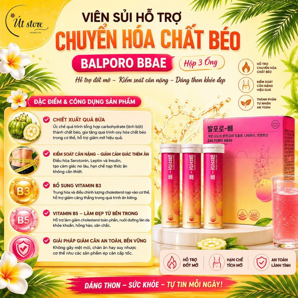 Viên Sủi Hỗ Trợ Chuyển Hóa Chất Béo Balporo Bbae Hộp 3 Ống