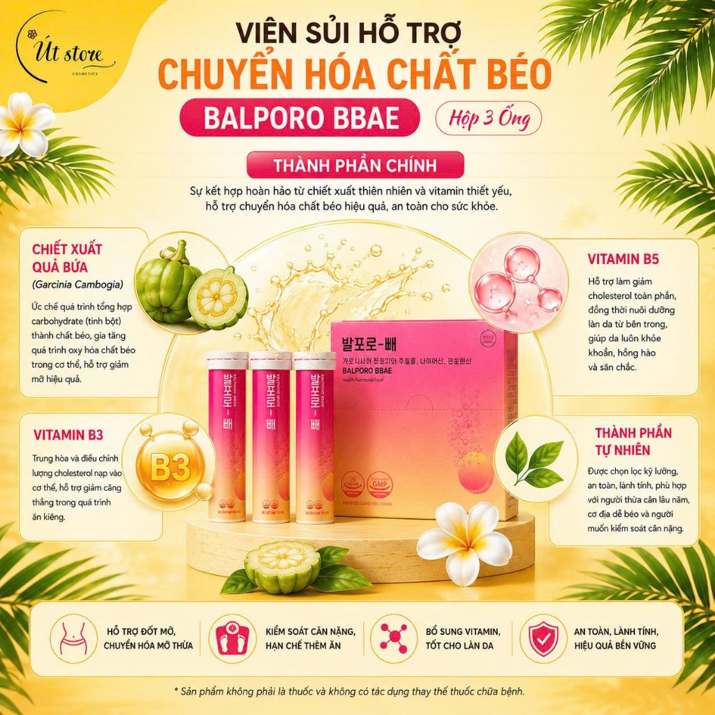 Viên Sủi Hỗ Trợ Chuyển Hóa Chất Béo Balporo Bbae Hộp 3 Ống