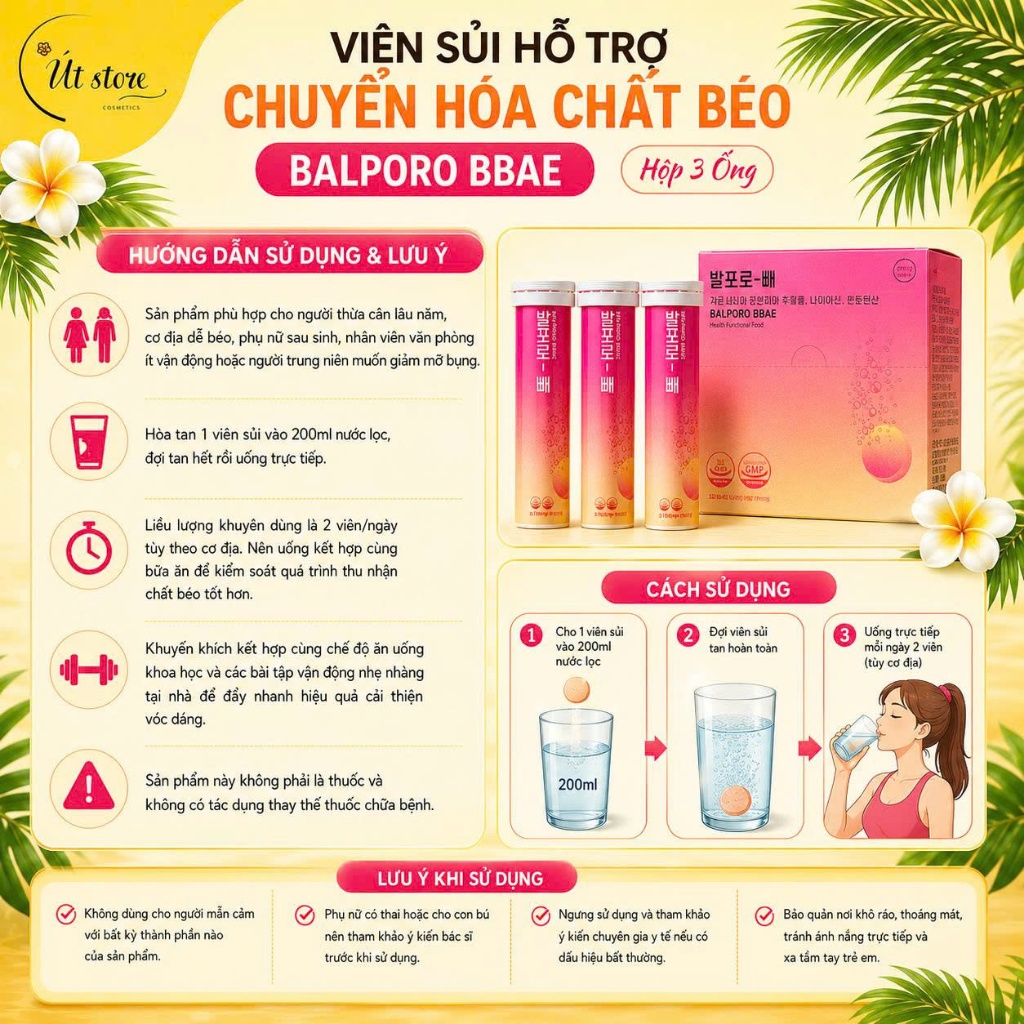 Viên Sủi Hỗ Trợ Chuyển Hóa Chất Béo Balporo Bbae Hộp 3 Ống