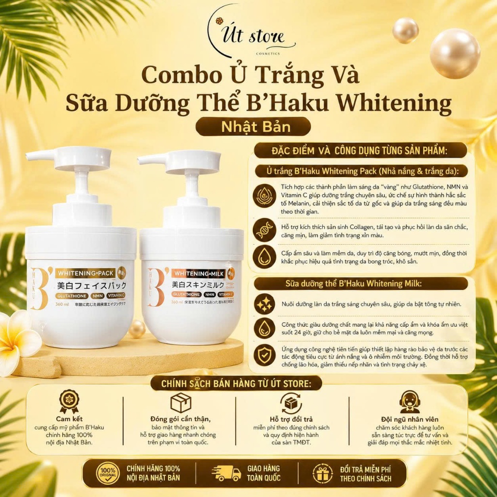 Combo Ủ Trắng Và Sữa Dưỡng Thể B’Haku Whitening Nhật Bản
