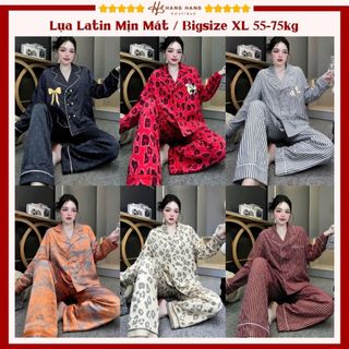 Bộ đồ ngủ pijama nữ bigsize 55-75kg dài tay cổ vest nút đôi lụa latin mịn mát 75DD04 đồ bộ mặc nhà dễ thương sang chảnh