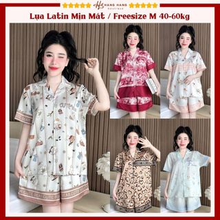 Đồ ngủ nữ 40-60kg, pijama đùi ngắn tay cộc lụa latin mịn mát 60CC01, đồ bộ nữ đồ mặc nhà dễ thương sang chảnh