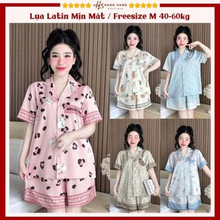 Đồ ngủ nữ 40-60kg, pijama đùi ngắn tay cộc lụa latin mịn mát 60CC01, đồ bộ nữ đồ mặc nhà dễ thương sang chảnh