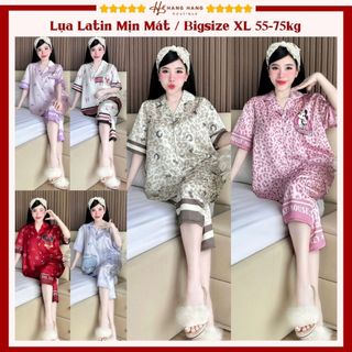 Bộ đồ ngủ pijama nữ bigsize 55-75kg lửng cộc tay ngắn lụa lạnh latin mịn mát 75LC06, đồ bộ mặc nhà dễ thương sang chảnh