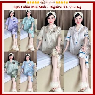 Bộ đồ ngủ pijama nữ bigsize 55-75kg lửng cộc tay ngắn lụa lạnh latin mịn mát 75LC06, đồ bộ mặc nhà dễ thương sang chảnh