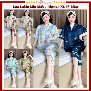 Bộ đồ ngủ pijama nữ bigsize 55-75kg lửng cộc tay ngắn lụa lạnh latin mịn mát 75LC06, đồ bộ mặc nhà dễ thương sang chảnh