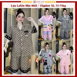 Đồ ngủ nữ bigsize 55-75kg, pijama lửng ngố tay ngắn lụa latin mịn mát 75LC04, đồ bộ nữ đồ mặc nhà dễ thương sang chảnh