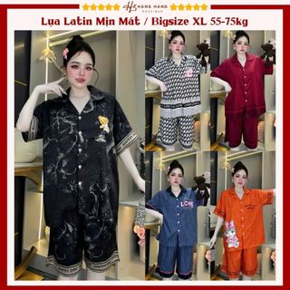 Đồ ngủ nữ bigsize 55-75kg, pijama lửng ngố tay ngắn lụa latin mịn mát 75LC04, đồ bộ nữ đồ mặc nhà dễ thương sang chảnh