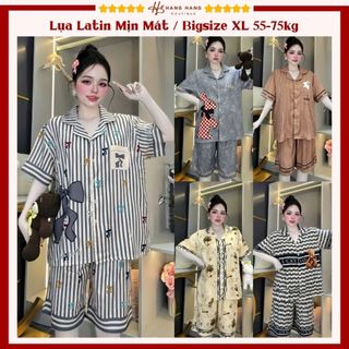Đồ ngủ nữ bigsize 55-75kg, pijama lửng ngố tay ngắn lụa latin mịn mát 75LC04, đồ bộ nữ đồ mặc nhà dễ thương sang chảnh