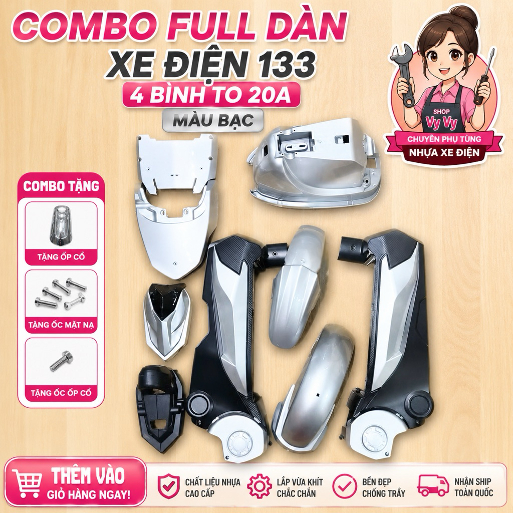 Combo full dàn xe điện 133, 20A, 4 bình to . tặng ốp cổ . Chất liệu nhựa dầy dặn cao cấp bền đẹp