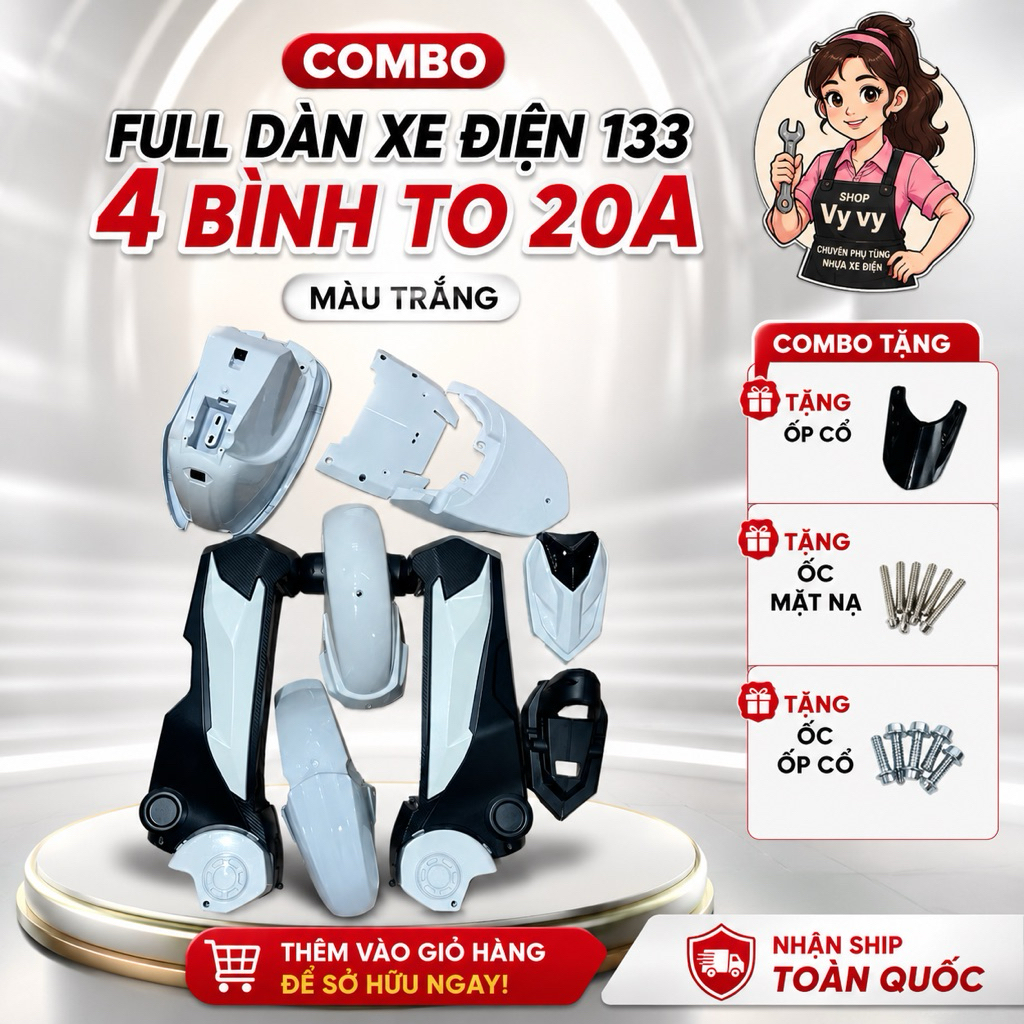 Combo full dàn xe điện 133, 20A, 4 bình to . tặng ốp cổ . Chất liệu nhựa dầy dặn cao cấp bền đẹp