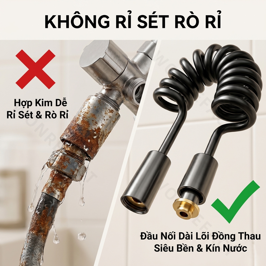 Dây Lò Xo Vòi Xịt Toilet Kéo Dài Co Giãn Thông Minh Ren G1/2 Phổ Thông - Ống Nước Vòi Xịt Phun Rửa Bồn Cầu Xám