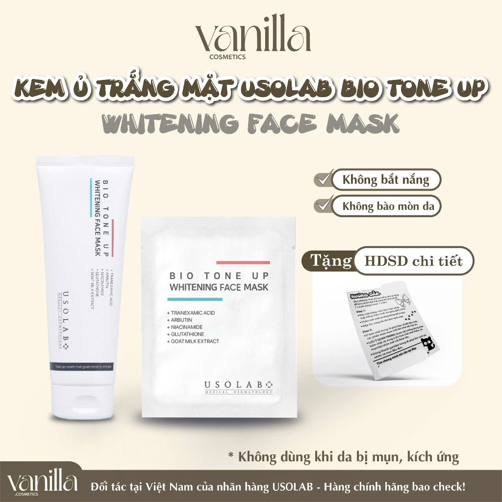 Kem ủ trắng mặt Usolab Bio Tone Up Whitening Face Mask Giúp sáng da 250ml VANILLA COSMETICS