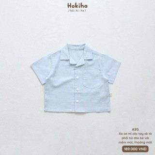 Áo Sơ Mi Cộc Tay Trơn Phối Túi Dễ Mặc Cho Bé Trai, Bé Gái Vải Mềm Mại, Thoáng Mát Size 8-16kg A95