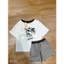 Set áo thun mickey lệch vai phối quần cộc kẻ đen