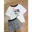 Set áo thun mickey lệch vai phối quần cộc kẻ đen