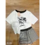 Set áo thun mickey lệch vai phối quần cộc kẻ đen