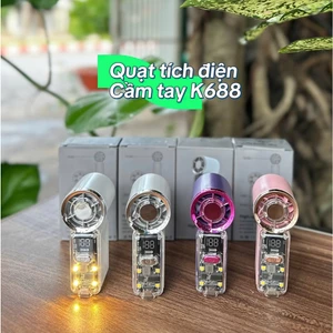 Quạt Mini K688 Pin Trâu 1800mAh Có Đèn LED, 100 Cấp Độ Gió, Màn Hình Hiển Thị Pin