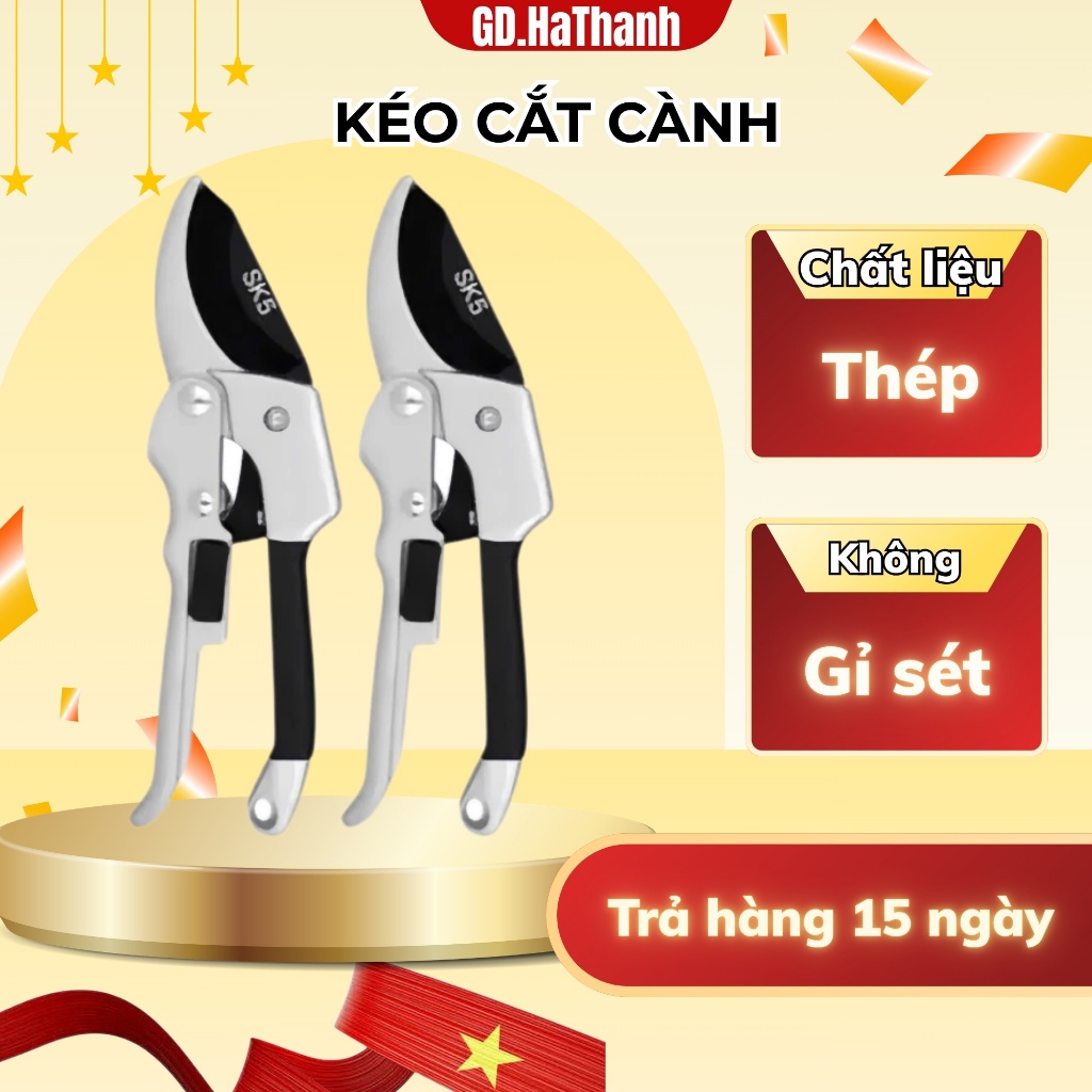 Kéo cắt cành trợ lực, kéo cắt tỉa làm vườn đa năng cực tiện lợi, chất liệu thép SK5 cực sắc bén