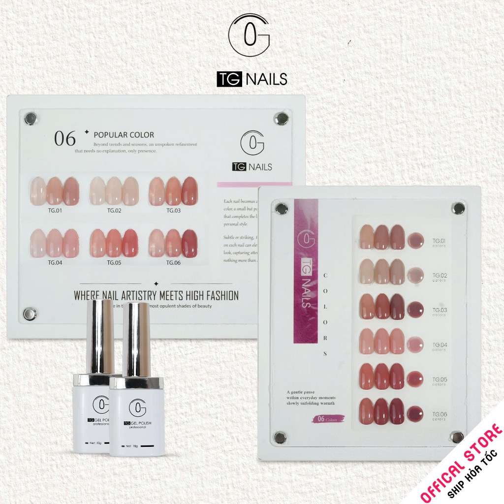 Set sơn gel 6 màu thạch hồng cao cấp thương hiệu TG cọ tròn chai 10g