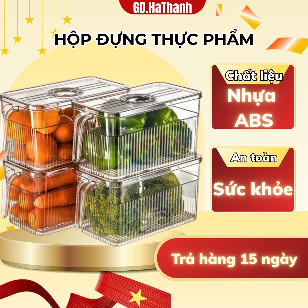Hộp nhựa đựng thực phẩm có quai, hộp bảo quản thực phẩm tủ lạnh tươi ngon nhựa cao cấp, sang trong