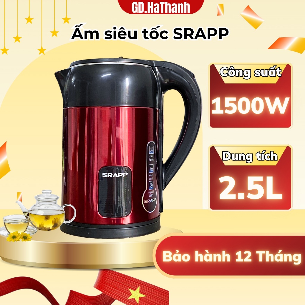 Ấm siêu tốc Srapp ST-304 công suất lớn 1300W, ấm nước dung tích 2,2L phù hợp cho mọi gia đình việt