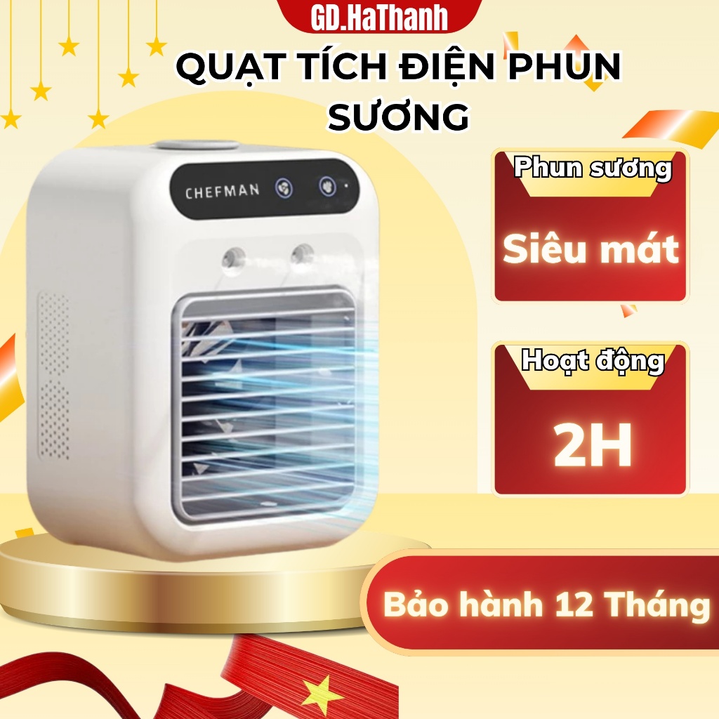 Quạt phun sương tích điện Chefman,quạt mini để bàn cực tiện lợi 2 chế độ phun sương làm mát cực mạnh
