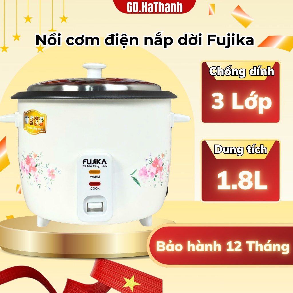 Nồi cơm điện nắp rời Fujika dung tích 1L-1,8L lòng nồi chống dính 3 lớp, nắp rời dễ dàng vệ sinh