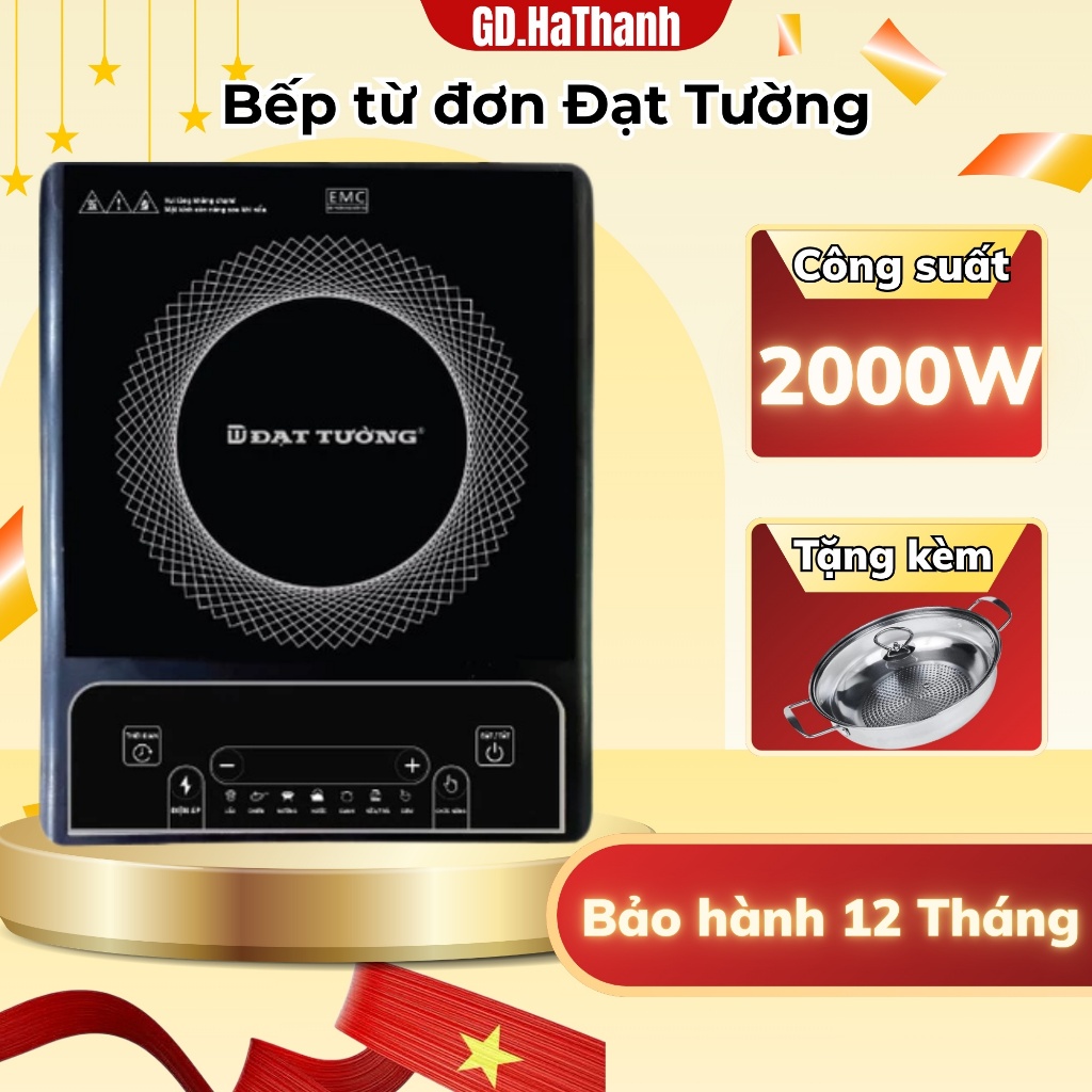 Bếp từ Đạt Tường chính hãng công suất 2000W, bếp điện từ 8 chế độ nấu đa năng, tặng kèm nồi lẩu 28cm
