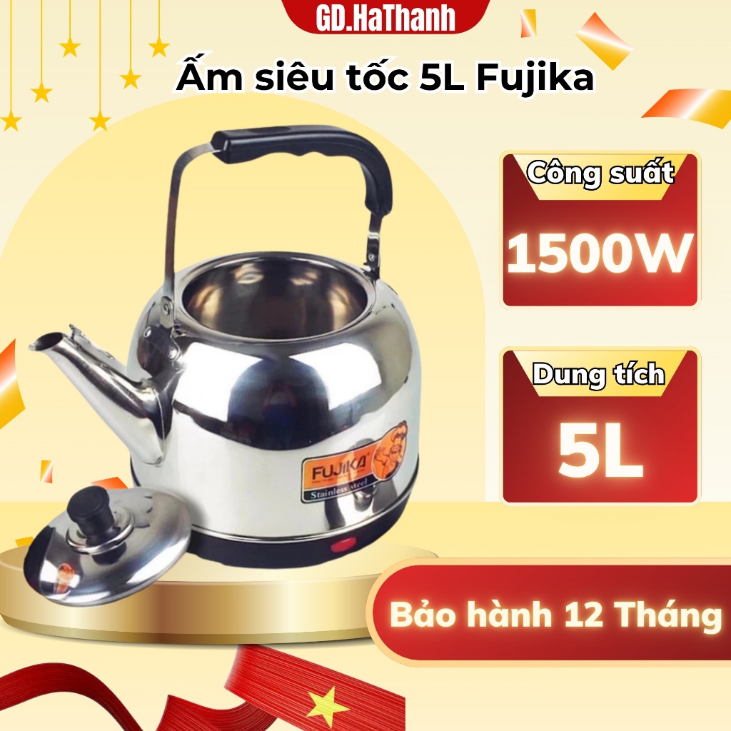 Ấm siêu tốc Fujika 5L, ấm đun nước tự ngắt khi sôi chất liệu inox chống rỉ an toàn sức khỏe gia đình