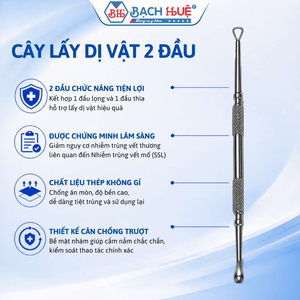 Cây Lấy Dị Vật Tai Mũi 2 Đầu Inox Cao Cấp – Dụng Cụ Gắp Dị Vật Y Tế An Toàn, Tiện Lợi Cho Gia Đình