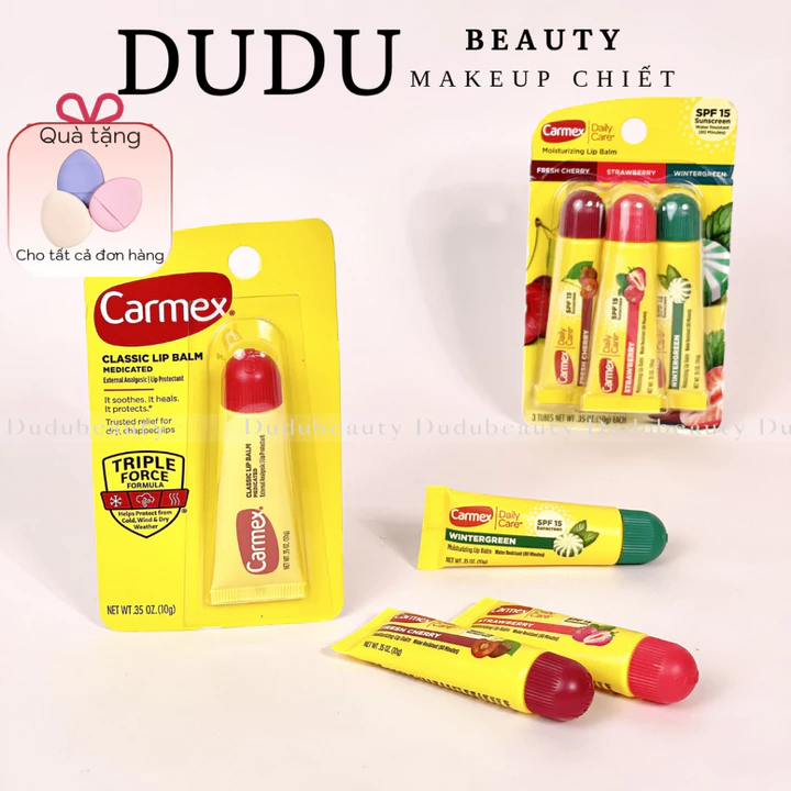 Son Dưỡng Môi Carmex Moisturizing Lip Balm có mùi, không mùi dạng thỏi, tuýp, hũ