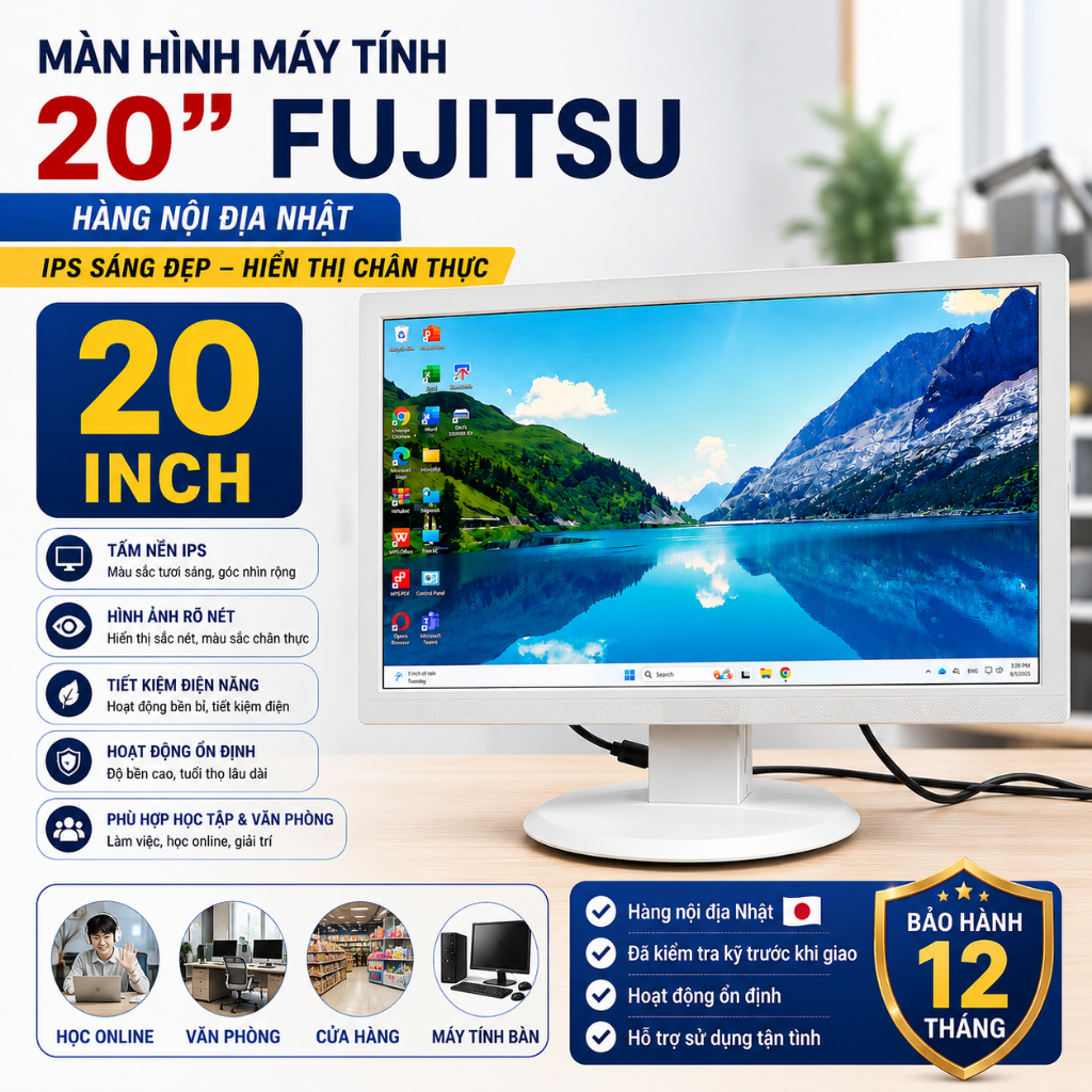 Màn Hình Máy Tính 20" Fujitsu - Hàng nội địa Nhật, IPS sáng đẹp. Bảo hành 12 tháng