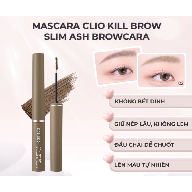 Mascara Lông Mày Clio Kill Brow Slim Ash Browcara - 3g