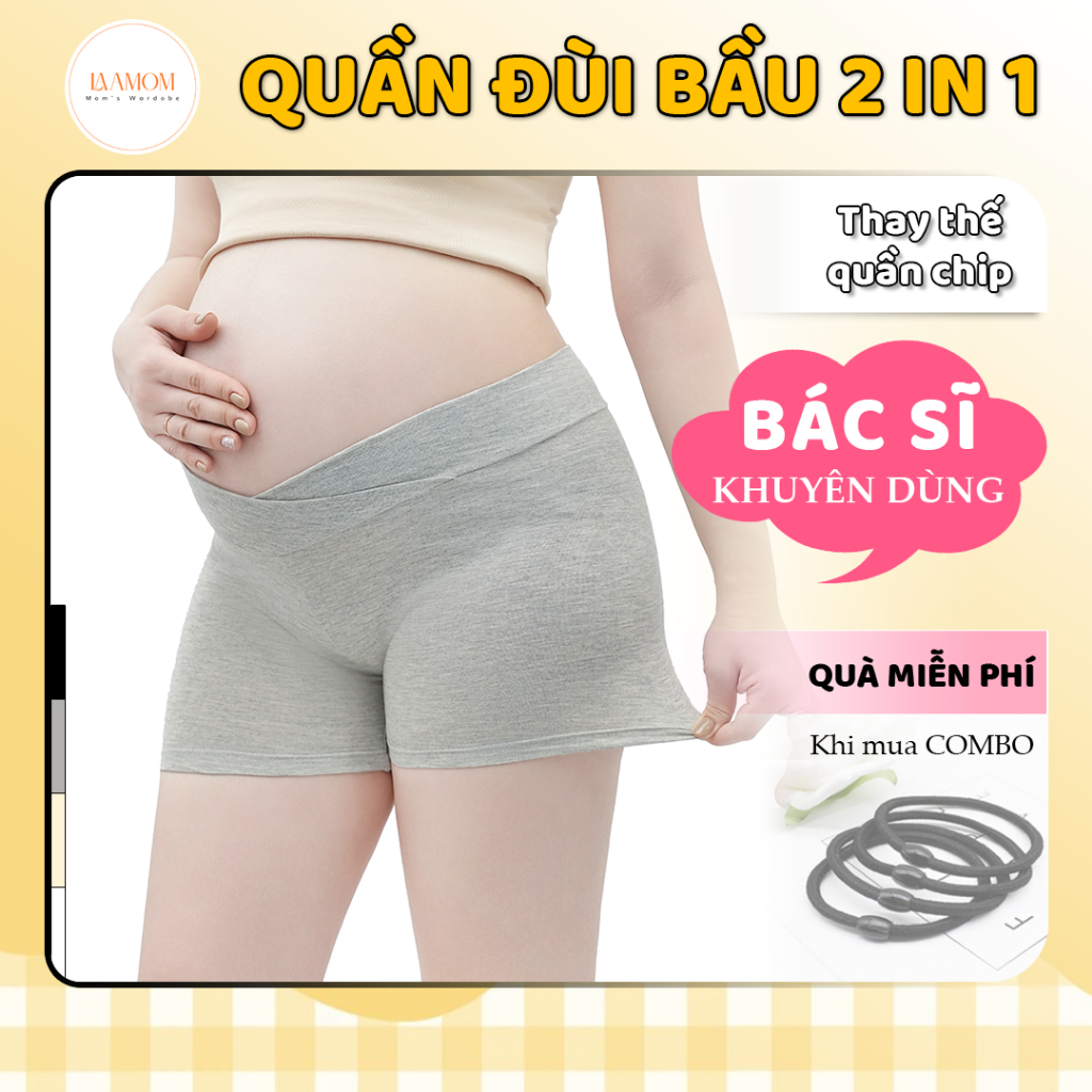 Quần đùi bầu Laamom 2 in 1 Đáy Kháng Khuẩn, thay cho quần chip,chất cotton co dãn, thoải mái QD3