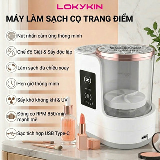 Dụng cụ vệ sinh, sấy khô cọ trang điểm Lokykin bản Pro 2025, máy làm sạch, sấy khô dụng cụ make up bàn chải trang điểm.