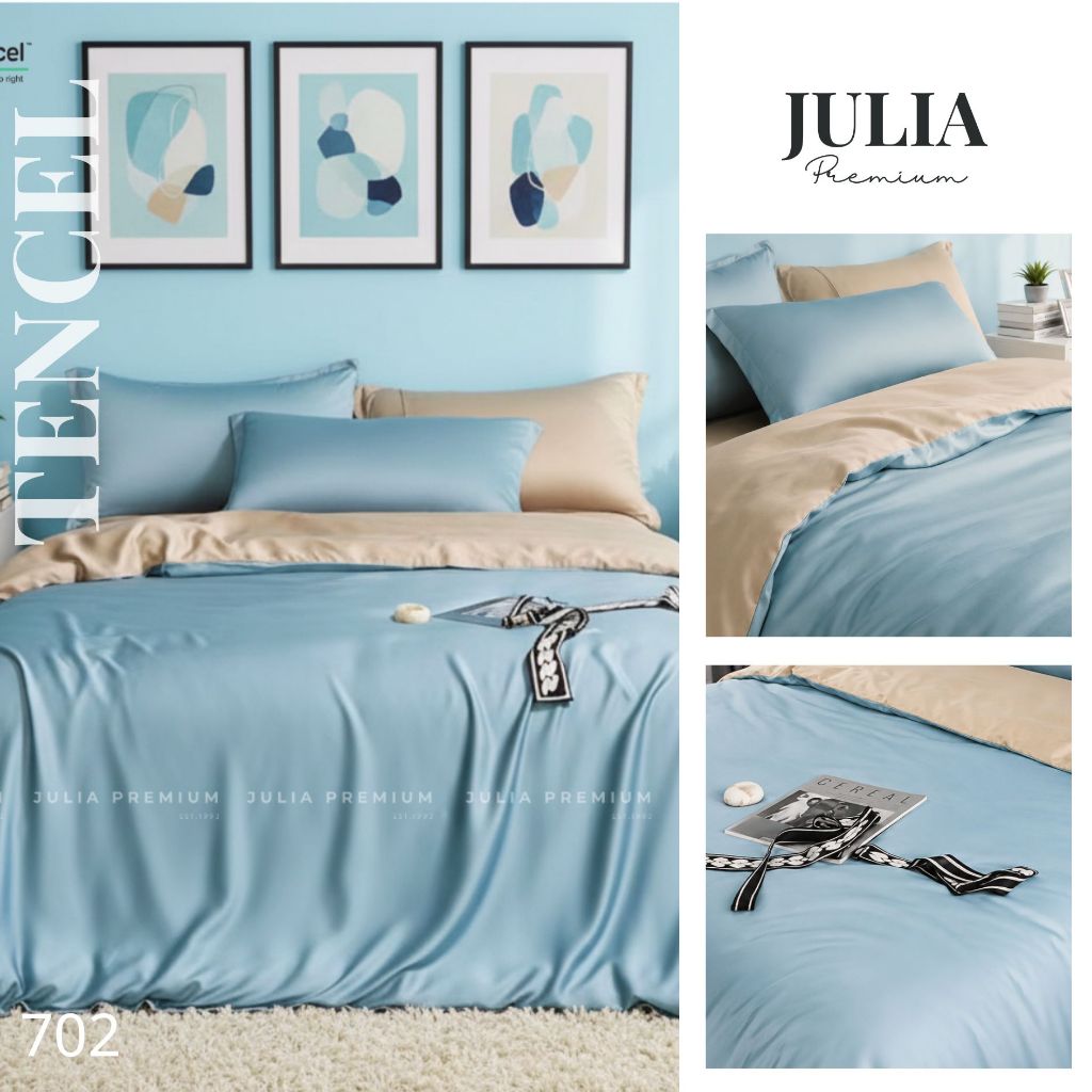 Bộ Chăn Ga Gối Lụa Tencel 100% Gỗ Sồi Cao Cấp Julia- Mềm Mịn, Mát Lạnh, Ga Giường Bọc Thun – Nhiều Màu J9H