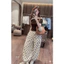 Set dài áo lệch vai thun trơn q baggy hoa