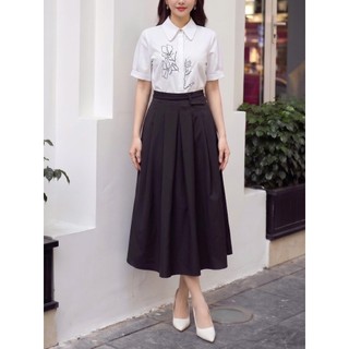 Chân Váy 𝐂𝐂𝐇𝐀𝐓 Dáng Midi Grazia Xoè Xếp Ly Kiểu Cạp Rời Chất Liệu Tuytsi Cao Cấp 16CDS2047XT