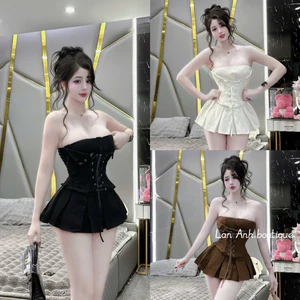 Set Cúp MC Đan Dây Nơ Hot Váy Xếp Ly Xoè Cực Phẩm